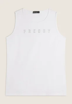 Freddy Canotta con scollo tondo e logo glitter-Donna Padel|Pilates