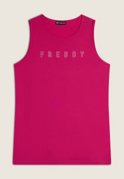 Freddy Canotta con scollo tondo e logo glitter-Donna Padel|Pilates