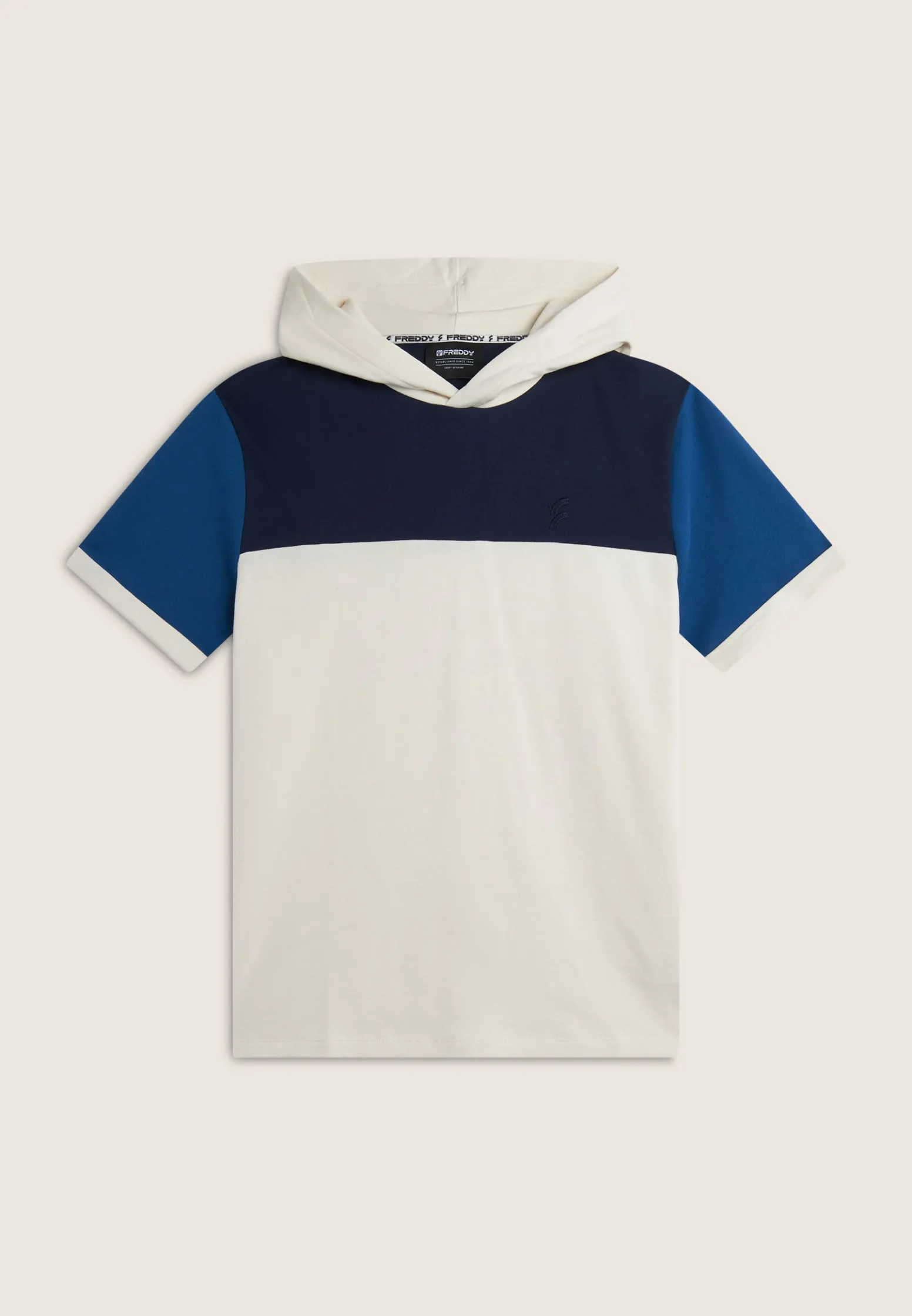 Freddy Felpa a Maniche Corte con Cappuccio design colour block-Uomo Felpe