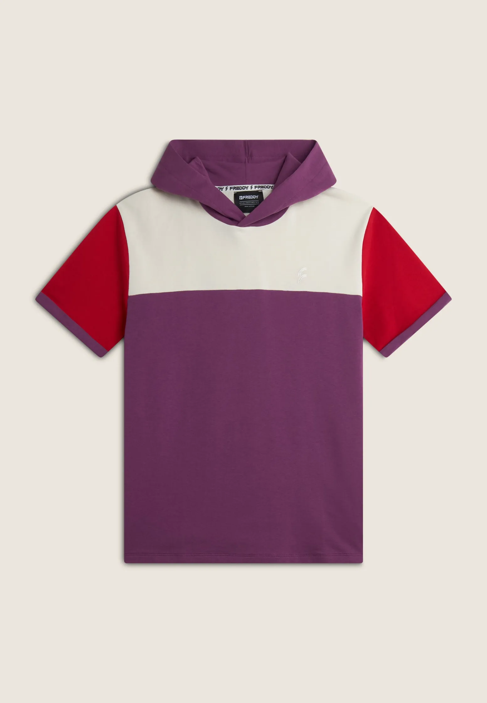 Freddy Felpa a Maniche Corte con Cappuccio design colour block-Uomo Felpe
