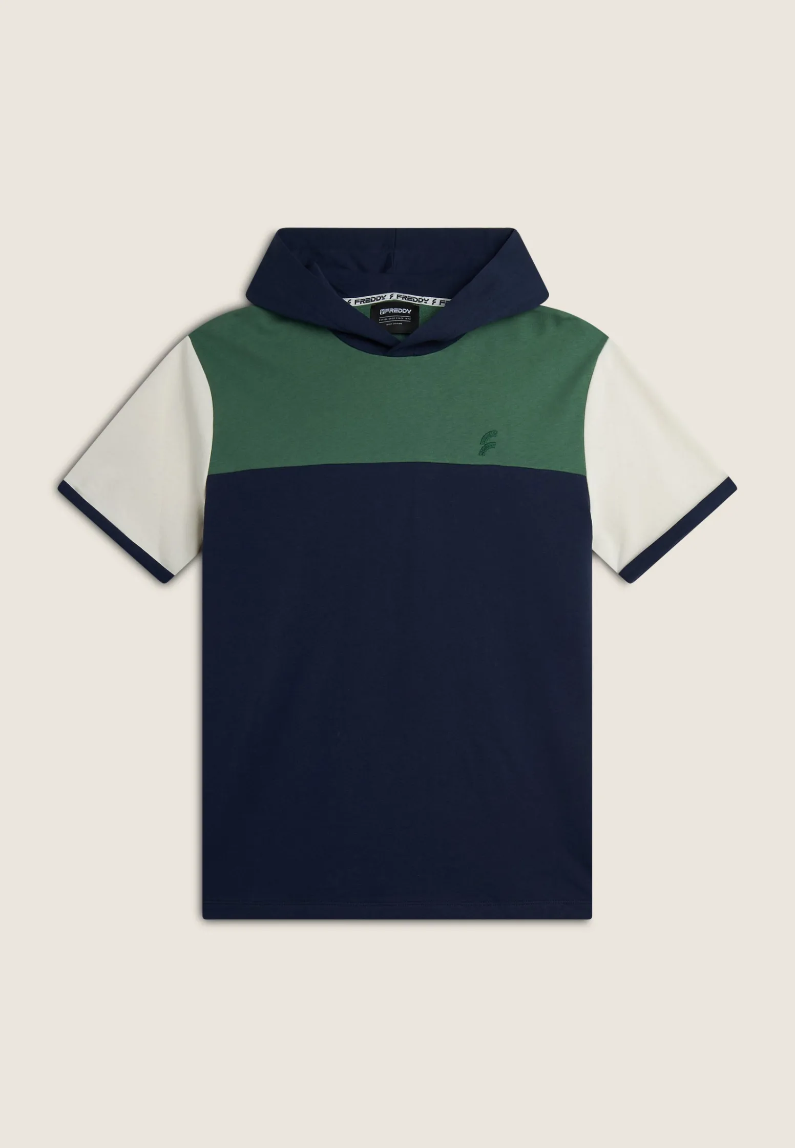 Freddy Felpa a Maniche Corte con Cappuccio design colour block-Uomo Felpe