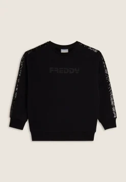 Freddy Felpa Bambina con bande di paillettes e logo- Felpe