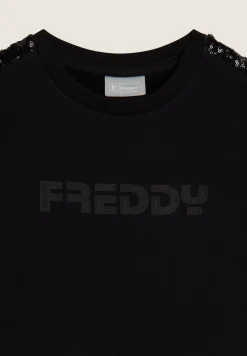 Freddy Felpa Bambina con bande di paillettes e logo- Felpe