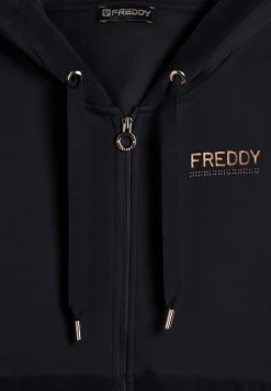 Freddy Felpa cappuccio e zip da donna con fondo in velluto-Donna Ginnastica|Felpe