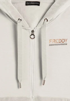 Freddy Felpa cappuccio e zip da donna con fondo in velluto-Donna Ginnastica|Felpe