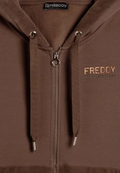 Freddy Felpa cappuccio e zip da donna con fondo in velluto-Donna Ginnastica|Felpe
