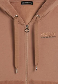 Freddy Felpa cappuccio e zip da donna con fondo in velluto-Donna Ginnastica|Felpe
