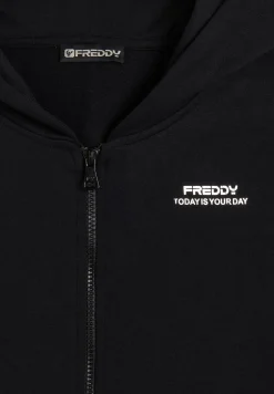 Freddy Felpa comfort fit nera con zip e cappuccio in french terry-Donna Felpe