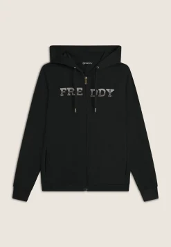 Freddy Felpa comfort grafica dorata con zip e cappuccio-Donna Padel|Pilates
