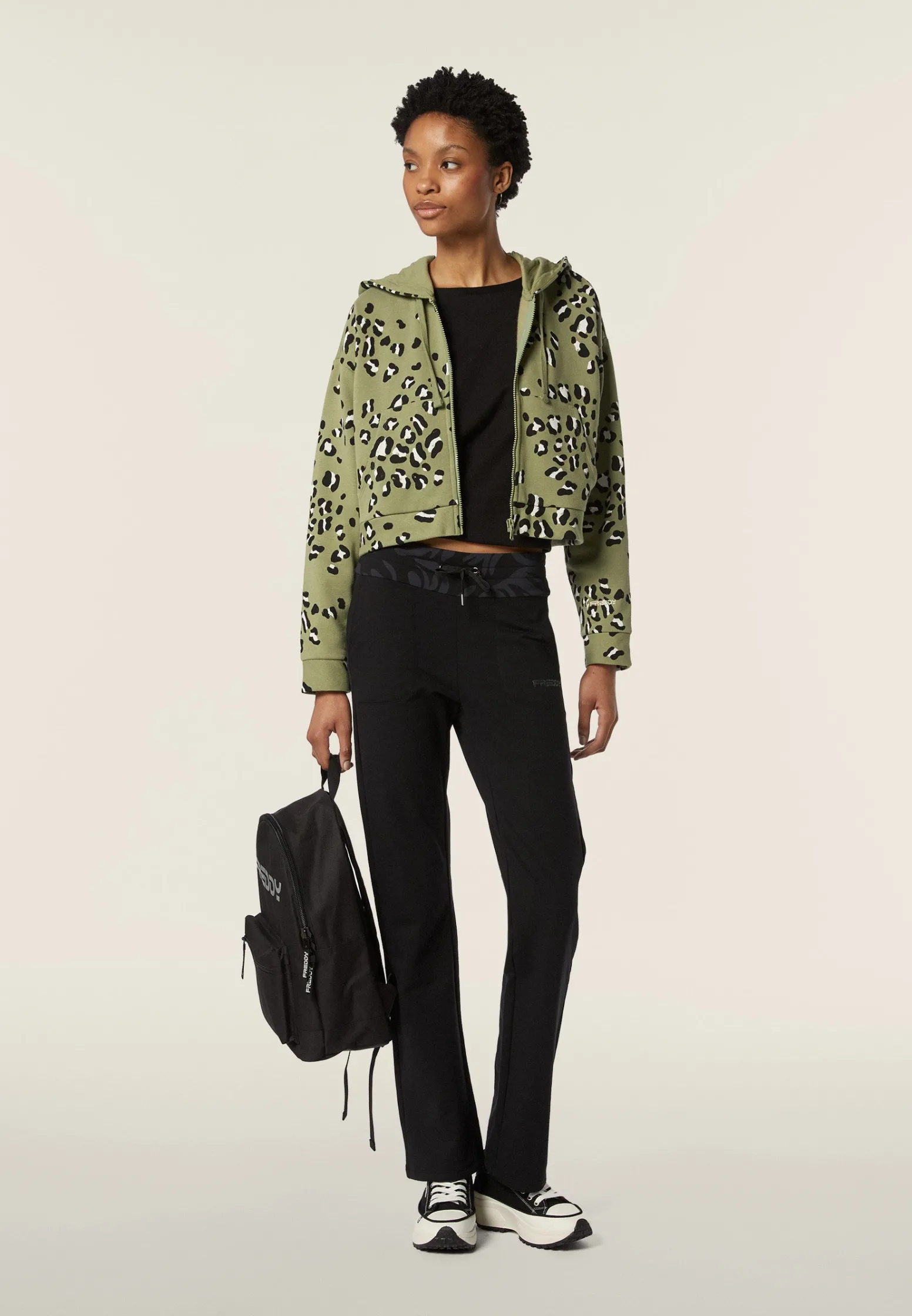 Freddy Felpa corta comfort fit da donna con zip e fantasia maculata-Donna Felpe
