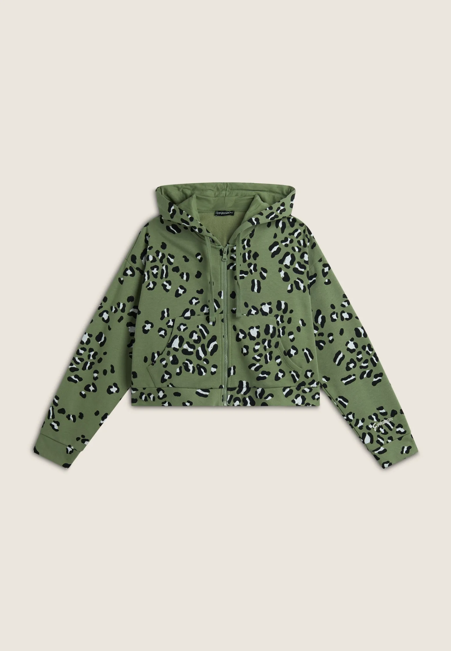 Freddy Felpa corta comfort fit da donna con zip e fantasia maculata-Donna Felpe