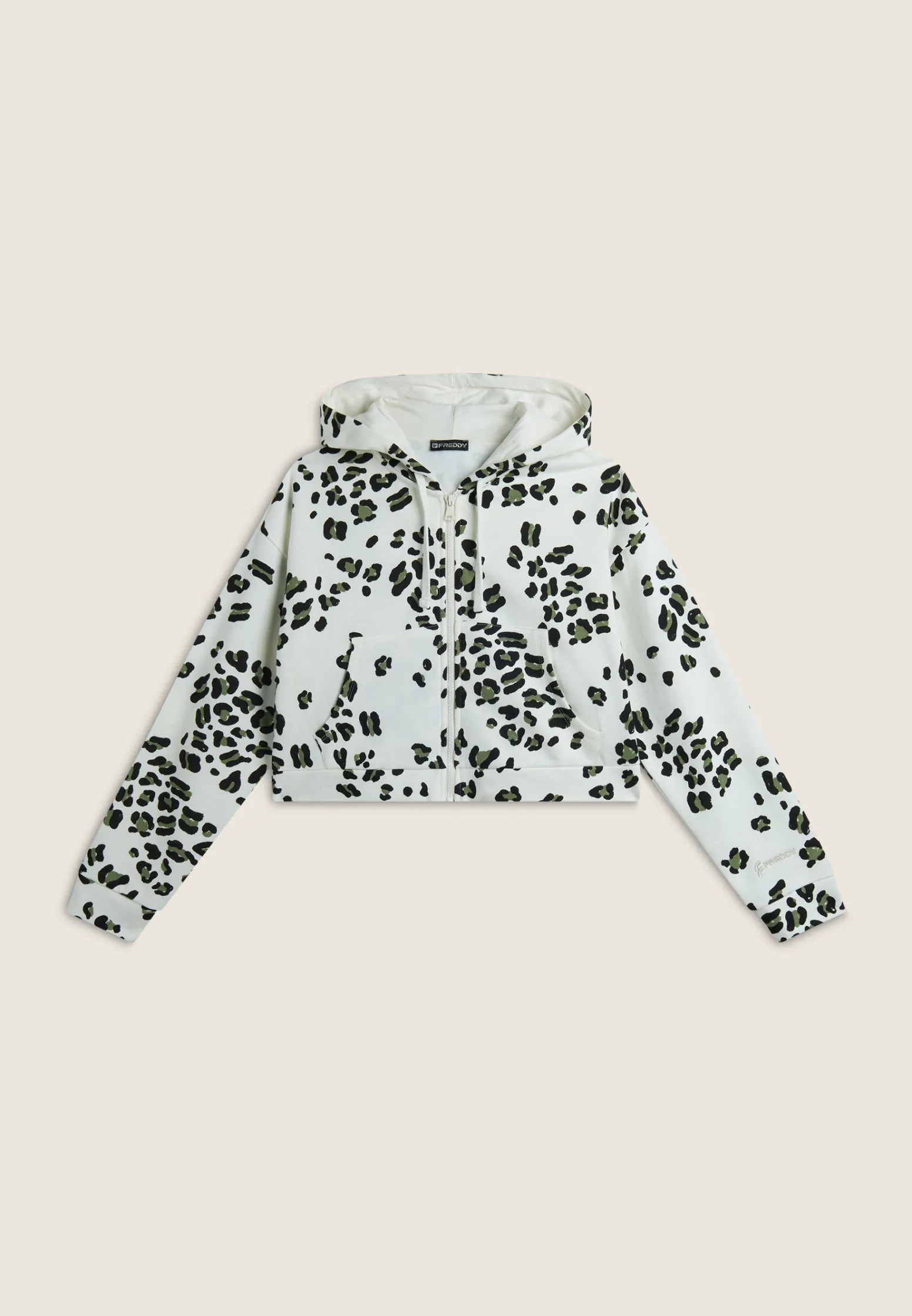 Freddy Felpa corta comfort fit da donna con zip e fantasia maculata-Donna Felpe