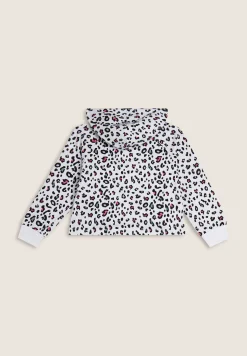 Freddy Felpa corta leopardata Bambina con Cappuccio e zip- Felpe