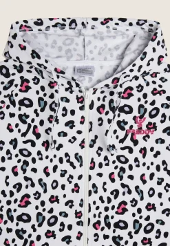 Freddy Felpa corta leopardata Bambina con Cappuccio e zip- Felpe
