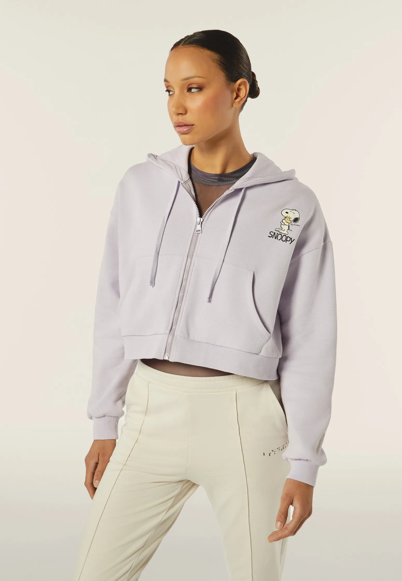 Freddy Felpa corta oversize con zip e cappuccio e stampa Snoopy-Donna Felpe