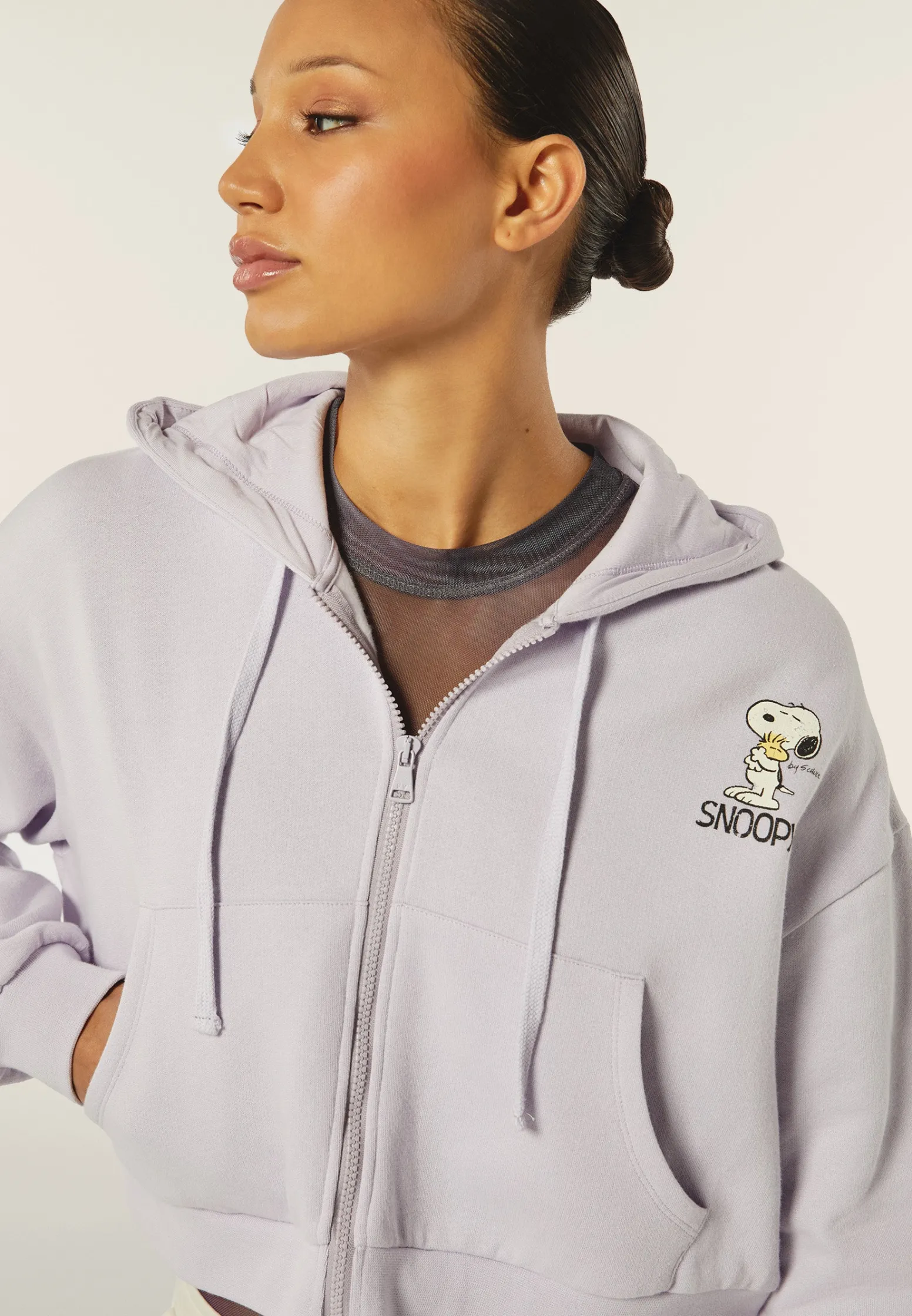 Freddy Felpa corta oversize con zip e cappuccio e stampa Snoopy-Donna Felpe