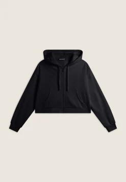 Freddy Felpa corta oversize con zip e cappuccio decorato da ricamo-Donna Felpe