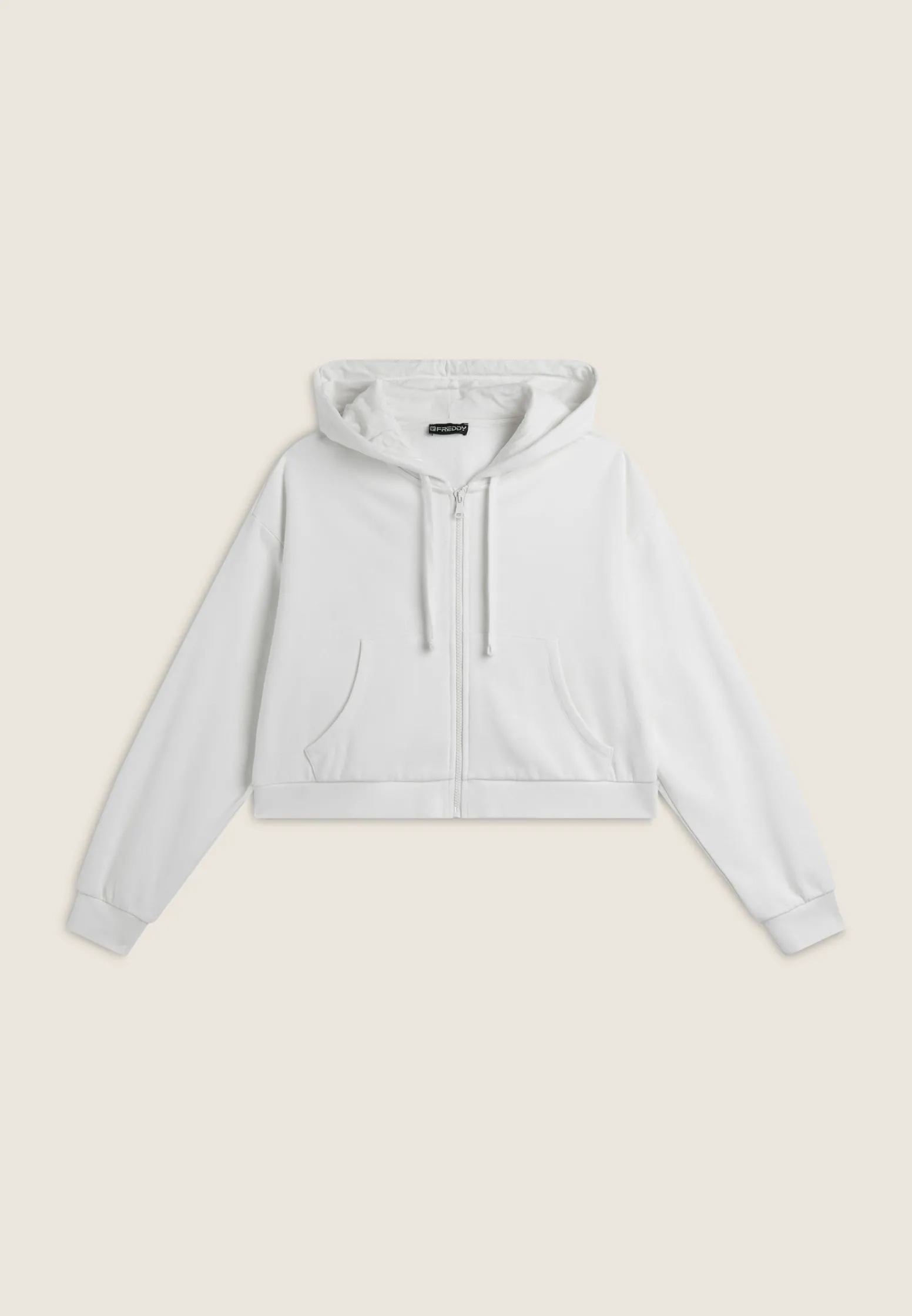 Freddy Felpa corta oversize con zip e cappuccio decorato da ricamo-Donna Felpe