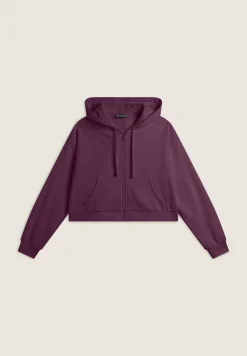 Freddy Felpa corta oversize con zip e cappuccio decorato da ricamo-Donna Felpe