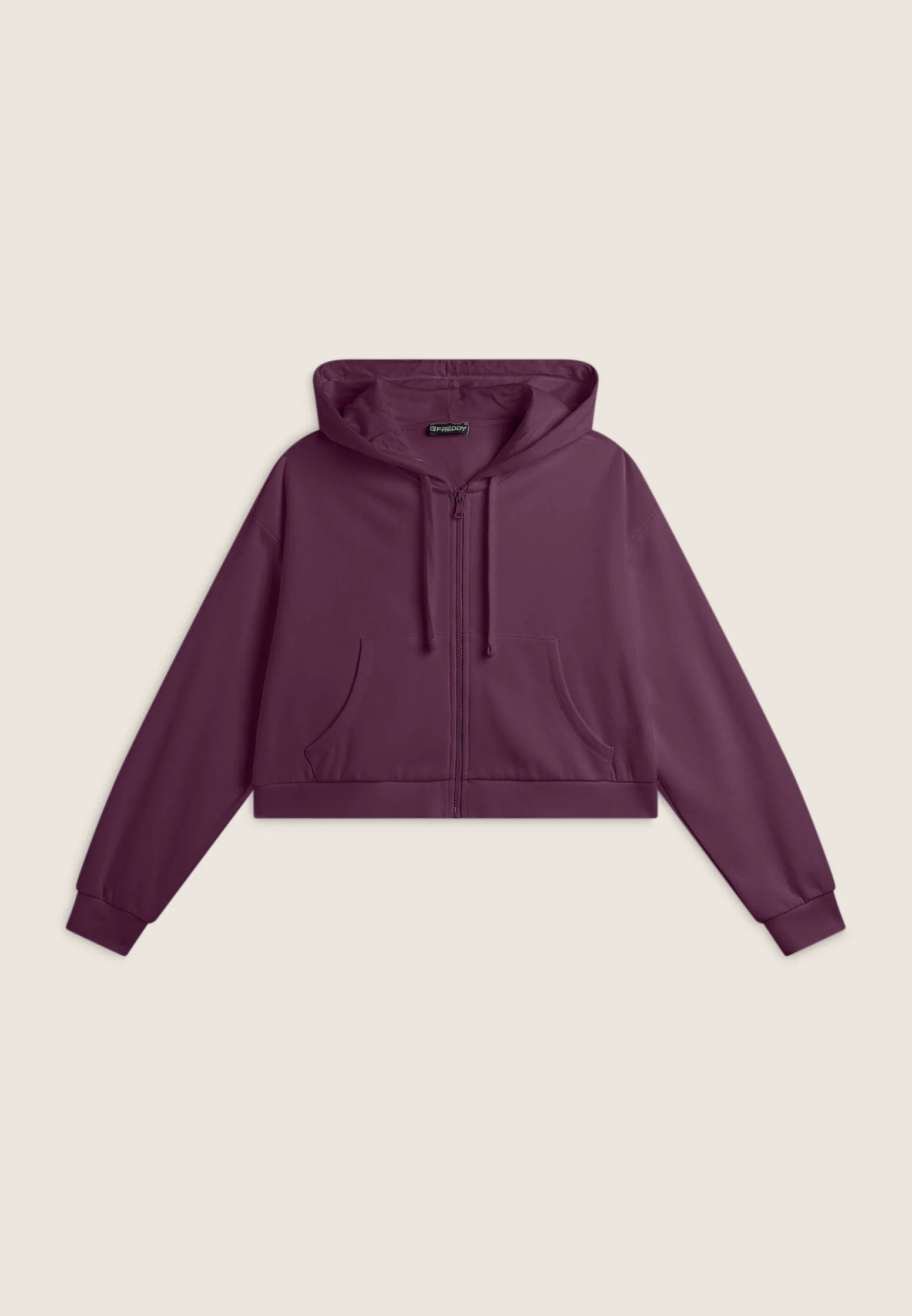 Freddy Felpa corta oversize con zip e cappuccio decorato da ricamo-Donna Felpe
