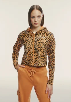 Freddy Felpa cropped con zip e cappuccio animalier-Donna Felpe
