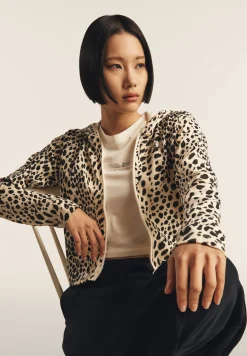 Freddy Felpa cropped con zip e cappuccio animalier-Donna Felpe