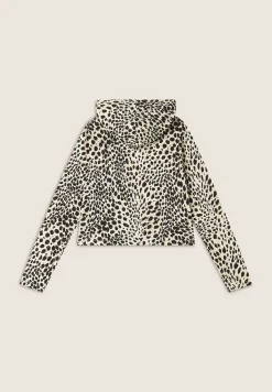 Freddy Felpa cropped con zip e cappuccio animalier-Donna Felpe