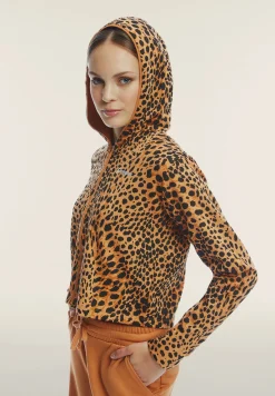 Freddy Felpa cropped con zip e cappuccio animalier-Donna Felpe