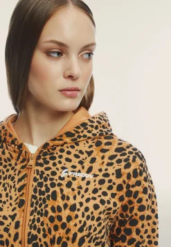 Freddy Felpa cropped con zip e cappuccio animalier-Donna Felpe