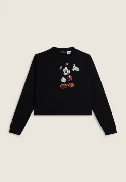Freddy Felpa cropped nera con ricamo Mickey Mouse-Donna Felpe