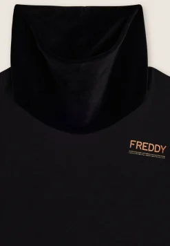 Freddy Felpa da donna con fondo e collo alto in velluto-Donna Ginnastica|Felpe