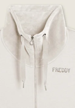 Freddy Felpa da donna con zip, spacchi laterali e collo alto in velluto-Donna Ginnastica|Felpe