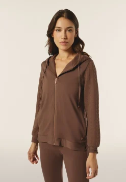 Freddy Felpa donna comfort con zip e cappuccio e maniche a trecce-Donna Felpe