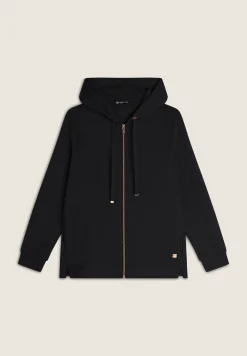 Freddy Felpa donna comfort con zip e cappuccio e maniche a trecce-Donna Felpe
