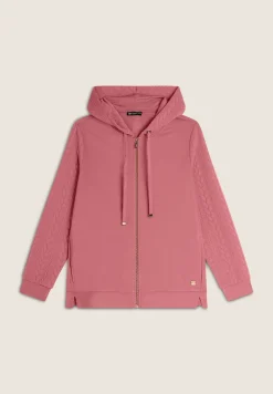 Freddy Felpa donna comfort con zip e cappuccio e maniche a trecce-Donna Felpe