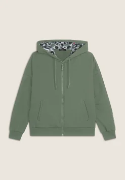 Freddy Felpa donna comfort con zip e cappuccio con interno maculato-Donna Fitness|Felpe