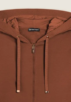 Freddy Felpa donna con cappuccio e inserti micro-trecce-Donna Felpe