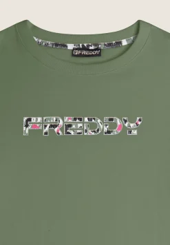 Freddy Felpa donna con cappuccio comfort fit con logo maculato-Donna Fitness|Felpe