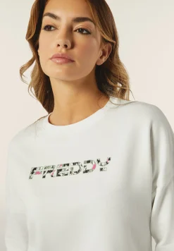 Freddy Felpa donna con cappuccio comfort fit con logo maculato-Donna Fitness|Felpe