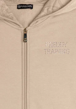 Freddy Felpa donna con zip e cappuccio con interno fantasia paisley-Donna Ginnastica|Felpe