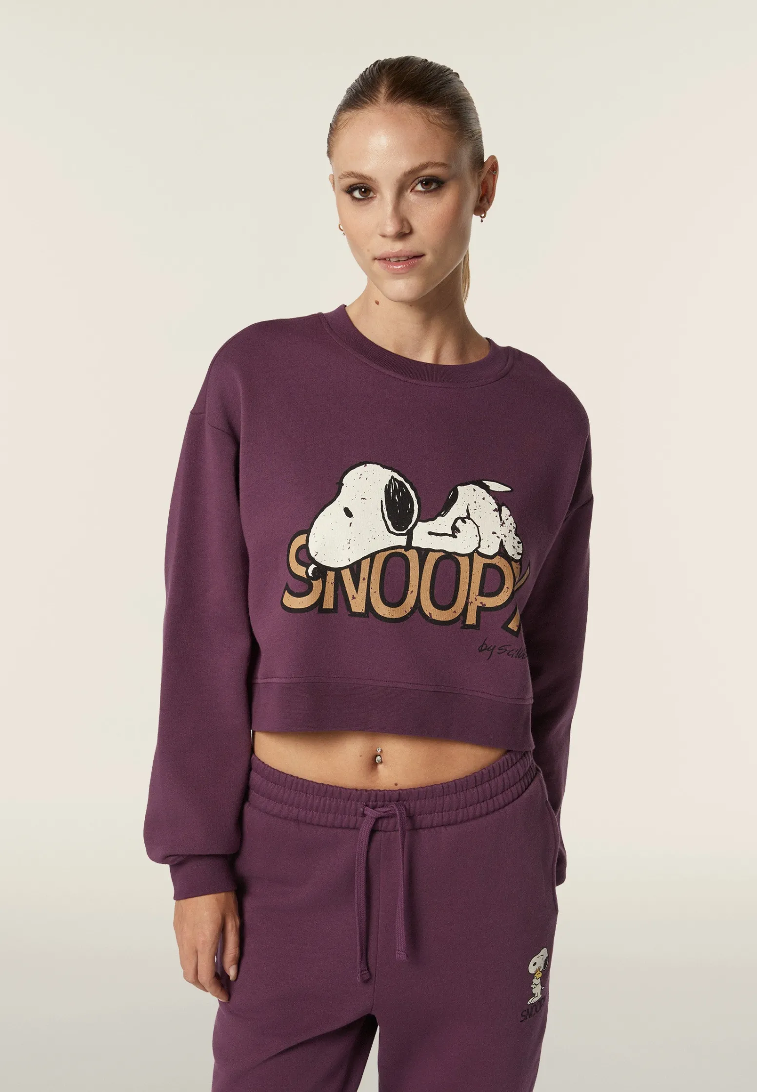Freddy Felpa donna corta comfort fit con grande stampa Snoopy-Donna Felpe