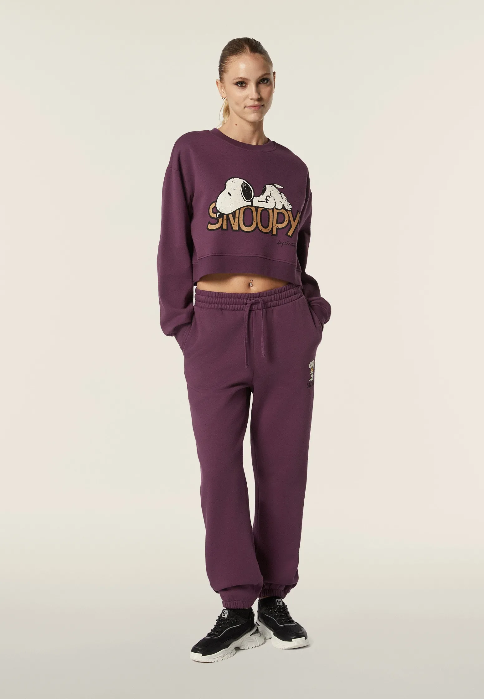 Freddy Felpa donna corta comfort fit con grande stampa Snoopy-Donna Felpe