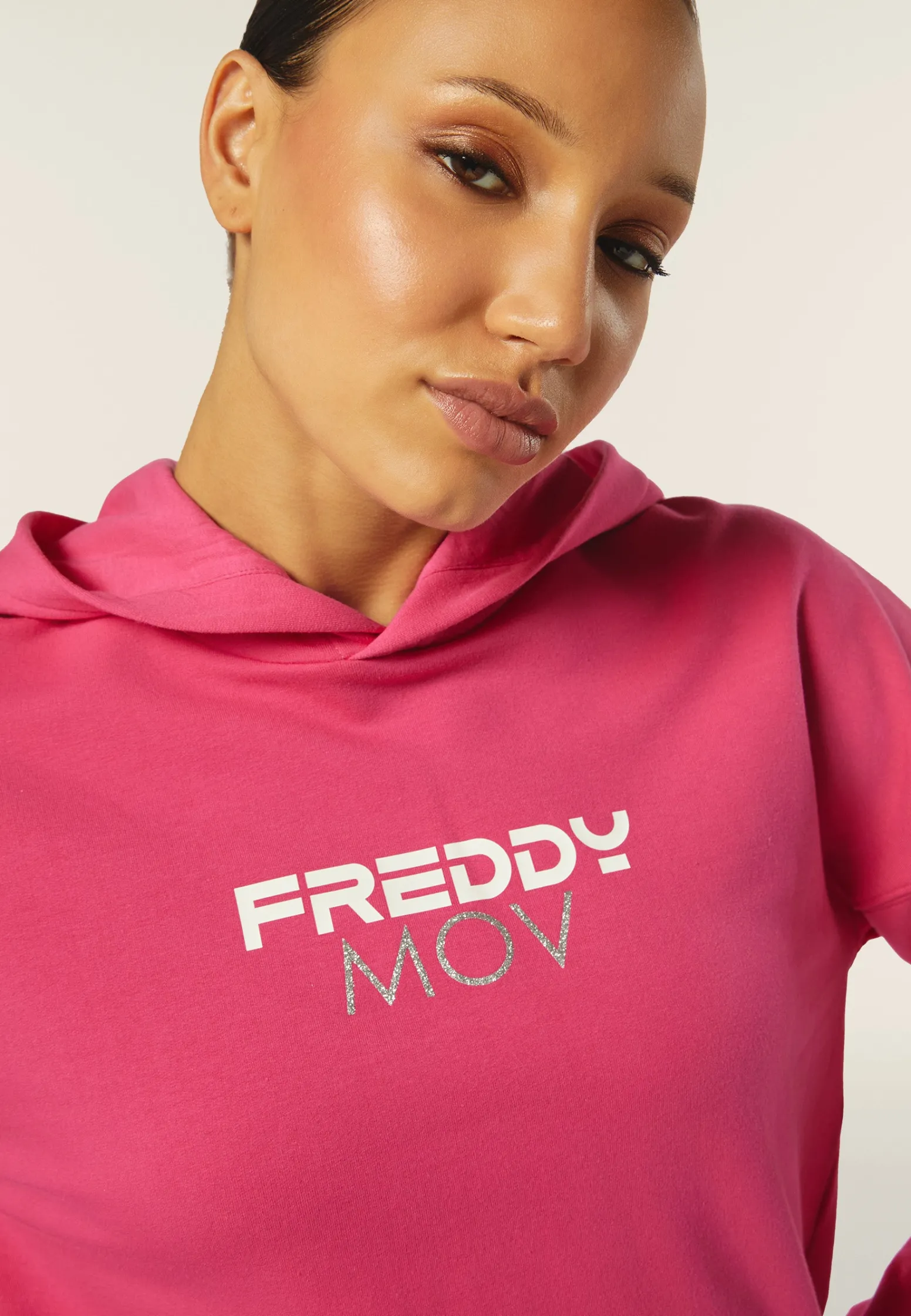 Freddy Felpa donna corta in vita con cappuccio e stampa-Donna Fitness|Felpe