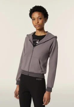 Freddy Felpa donna zip e cappuccio slim fit con tasche a marsupio-Donna Felpe