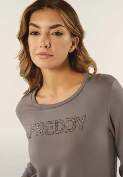 Freddy Felpa Girocollo da donna con Logo in Strass-Donna Ginnastica|Felpe
