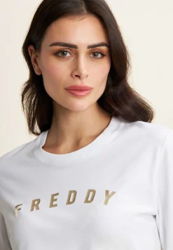 Freddy Felpa girocollo in jersey con stampe in oro chiaro-Donna Pilates|Felpe