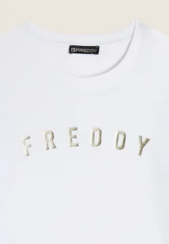 Freddy Felpa girocollo in jersey con stampe in oro chiaro-Donna Pilates|Felpe