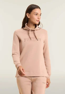 Freddy Felpa sportiva da donna con spacchi laterali e logo frontale-Donna Ginnastica|Felpe
