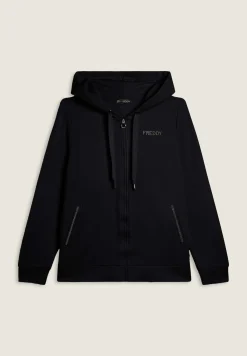 Freddy Felpa sportiva da donna cappuccio e zip con strass bicolore-Donna Ginnastica|Felpe