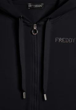 Freddy Felpa sportiva da donna cappuccio e zip con strass bicolore-Donna Ginnastica|Felpe